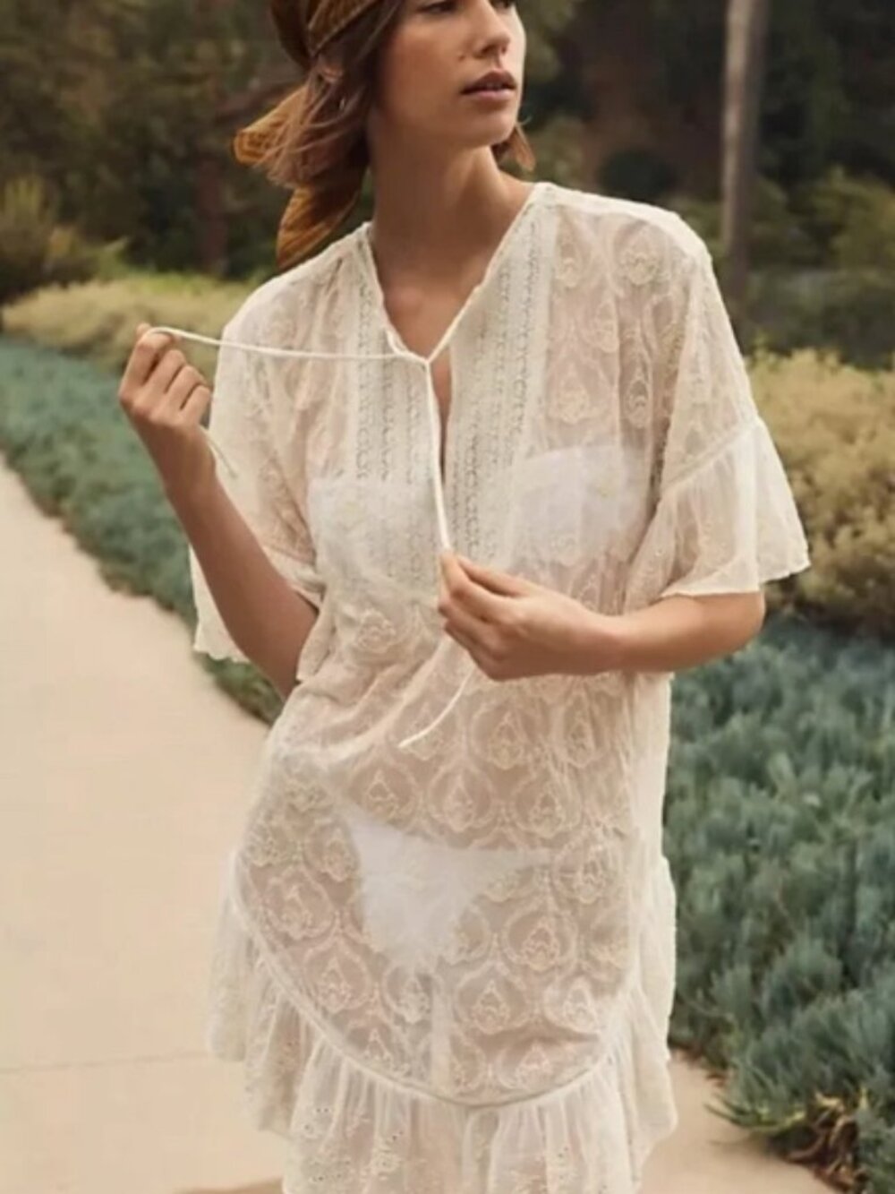 Anthropologie The Deco Tunic Lace Swim Coverup